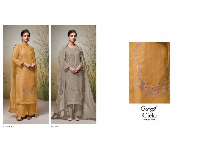 Cielo 2600 By Ganga Embroidery Linen Dress Material Wholesale Price In Surat